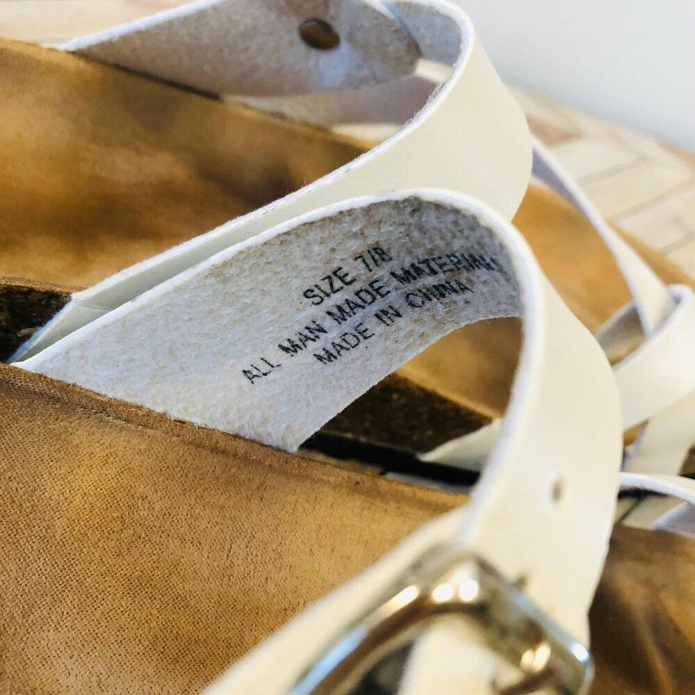 White Brown Toe Loop Strap Buckle Flat Sandals - image 6